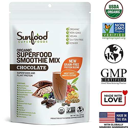 Sunfood Superfoods Chocolate Superfood Smoothie Mix Organic. 8 oz Bag