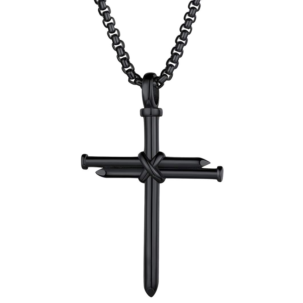 Richsteel Crucifix Mens Necklace Chain For Men Womens Y2K Pendant Nail Cross Black Necklace Boys