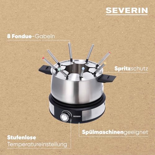 Fondue-Crêpes-Kombination, spülmaschinengeeignetes Fondueset mit 8 farblich markierten Gabeln, Fondue-Crêpes Maker-Kombi aus Edelstahl, schwarz, FO 2471