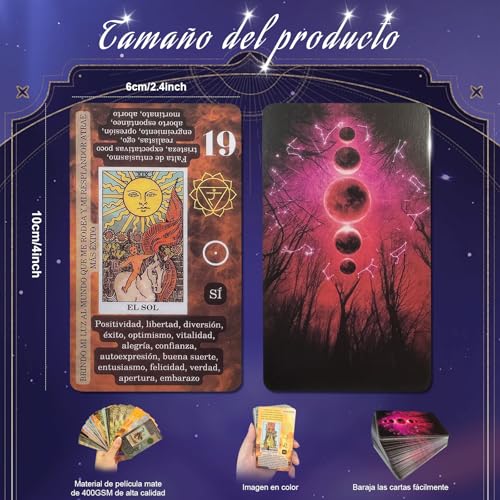 YCQYNHQ Tarot Rider Waite, Tarot en Español para Principiante, No Necesita Libro de Guía, Baraja Clásica con 78 Cartas 22 Arcanos Mayores y 56 Arcanos Menores