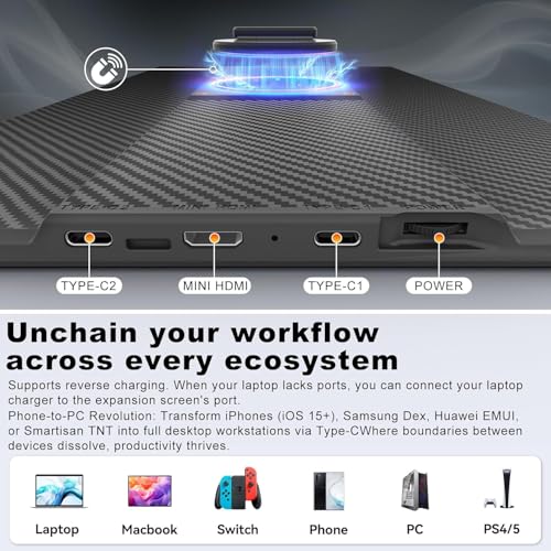 Teamgee Laptop Screen Extender - 16" FHD 1200P IPS Portable Monitor for Laptops Detachable, Dual Monitor Portable Screen for Laptop with USB-C/MINI HDMI Port Plug n Play Windows/Mac/Android