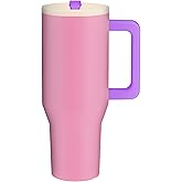 Boldstar Creations 40 Oz Stainless Steel, Insulated Tumbler with Handle, Flip Straw, Rubber non-slip Base, Leak Proof, Car Cup Holder Friendly, Extra Straw and Cleaner. (Pink Sugar)