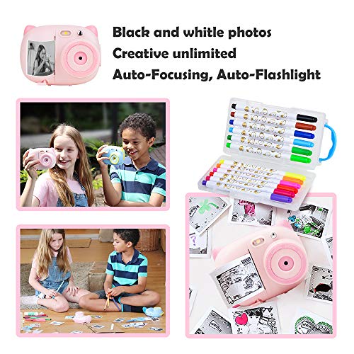 AMKOV Kids Camera Instant Print Digital Camera with Zero Ink Printing for Girls & Boys, WiFi Camera for Kids, 2.4inch LCD Display, Auto-Focusing, Auto-Flashlight, Creative Toys - Pink