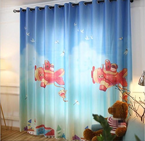 Curtains 3D Cartoon Pilot Digital printing Semi-shading Drape Pleat Modern minimalist Big hole Children bedroom Decoration Window Drapes (1 panels) , B