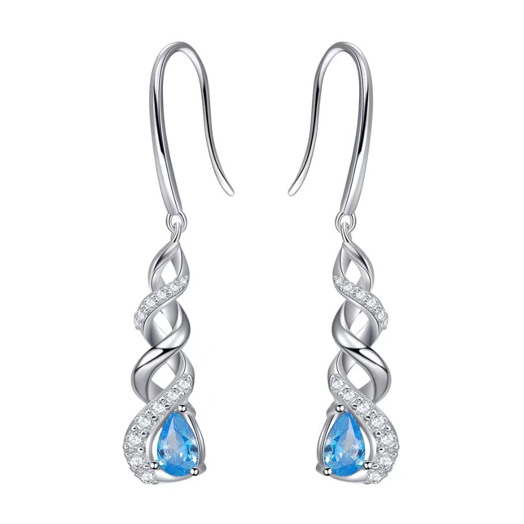 Qings December Birthstone Drop Earrings - 925 Sterling Silver Cubic Zirconia Blue Cubic Zircon Tanzanite Infinity Gemstone Earrings Piercing Sparkling Jewelry for Women Girls Teens