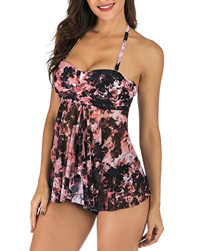 Jusfitsu Covered Hi Waisted Flattering Swimsuits for Women Tube Top Bathing Suit for Large Bust Swimwear Pink XXL