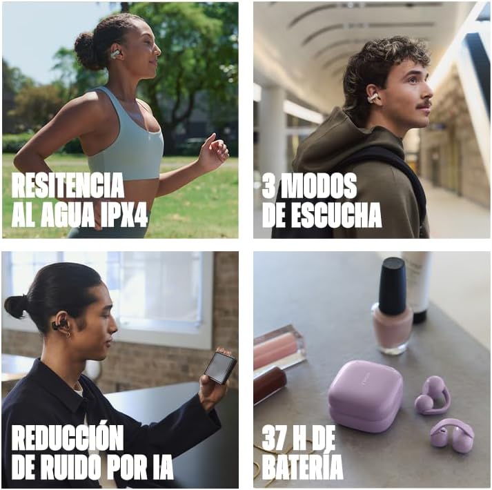 LinkBuds Clip, Earbuds Inalámbricos de Tipo Abierto, Cómodos Auriculares de Clip con 37 Horas de Batería, Llamadas Nítidas, Bluetooth Multipunto para el Trabajo y el Uso Diario, Negro