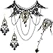Boao Gothic Choker Necklace Lace Choker Halloween Gothic Jewelry with Lace Bracelet and Pendant Earrings for Women(Classic)