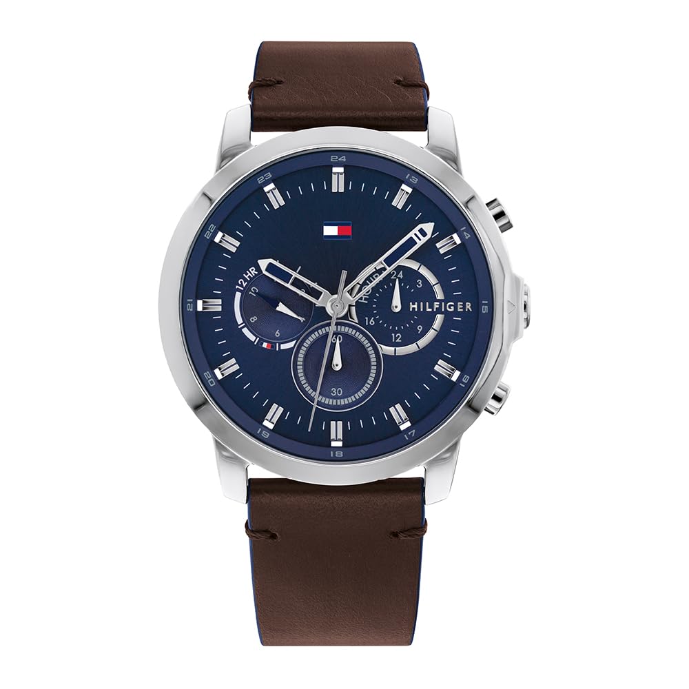 Tommy Hilfiger Analogue Multifunction Quartz Watch for Men with Dark Brown Leather Strap - 1791797