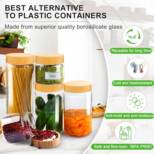 AISIPRIN Glass Storage Containers with Lids, Airtight Glass Jars with Screw On Bamboo Lid,Cookie Jars,Pasta, Cereal,Sugar Flour Containers Storage, 1Pcs 80oz 2Pcs 50oz 2Pcs 27oz Kitchen Food Canister