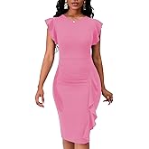 PerZeal Women's 2026 Flutter Sleeve Bodycon Midi Dress Sexy Crew Neck Knit Ruffle Wear to Work Cocktail Party Pencil Dresses
