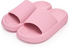 DUBUTO Pillow Slippers for Girls Boys, Kids House Slides Sandals Shower Bathroom Non-Slip Open Toe Quick Drying Soft Comfy Thick Sole Cushion Platform Shoes