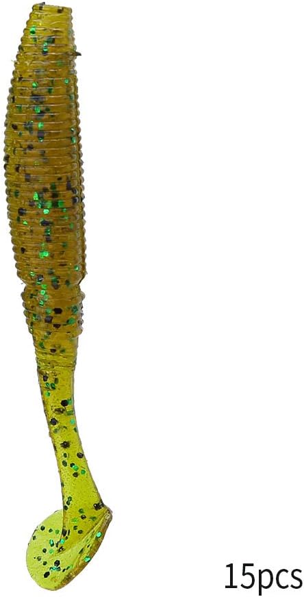 Effacer Artificial Bait Soft Bait, 10 Colors 15 Pieces/Batch 50 mm 1 Gram Small T Tail Fish Fishing Tackle(Mustard)