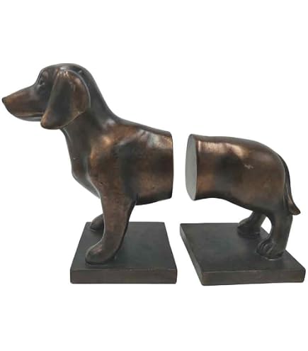 Dachshund Dog Bookend Set – Decorative Wiener Dog Bookends, White Poly Resin, Furniture Protector Bottom