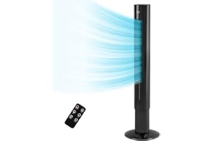 R.W.FLAME Tower Fan, Oscillation fan with Remote Control, Standing fan for office, 3 Wind Modes,Time Settings, Portable Bladeless Floor Fans for Home with Children/Pets/Elders(43", Black)