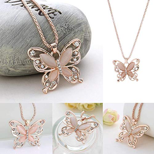 DHUDDUG Rose Gold Butterfly Rhinestone Inlaid Necklace for Women and Teen Girls
