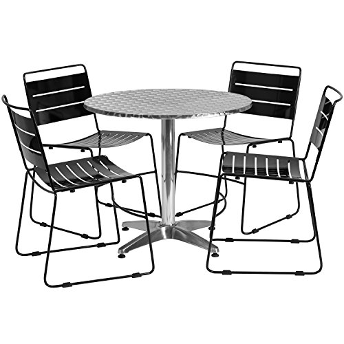 Flash Furniture 31.5\'\' Round Aluminum Indoor-Outdoor Table Set with 4 Black Metal Stack Chairs
