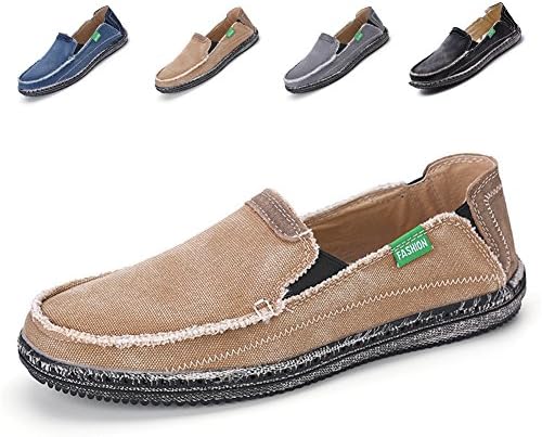 SANBANG Men's Slip-On Loafers Flat Canvas Boat Shoes for Driving Walking Weeding Outdoor (10.5 D(M) US, Brown)
