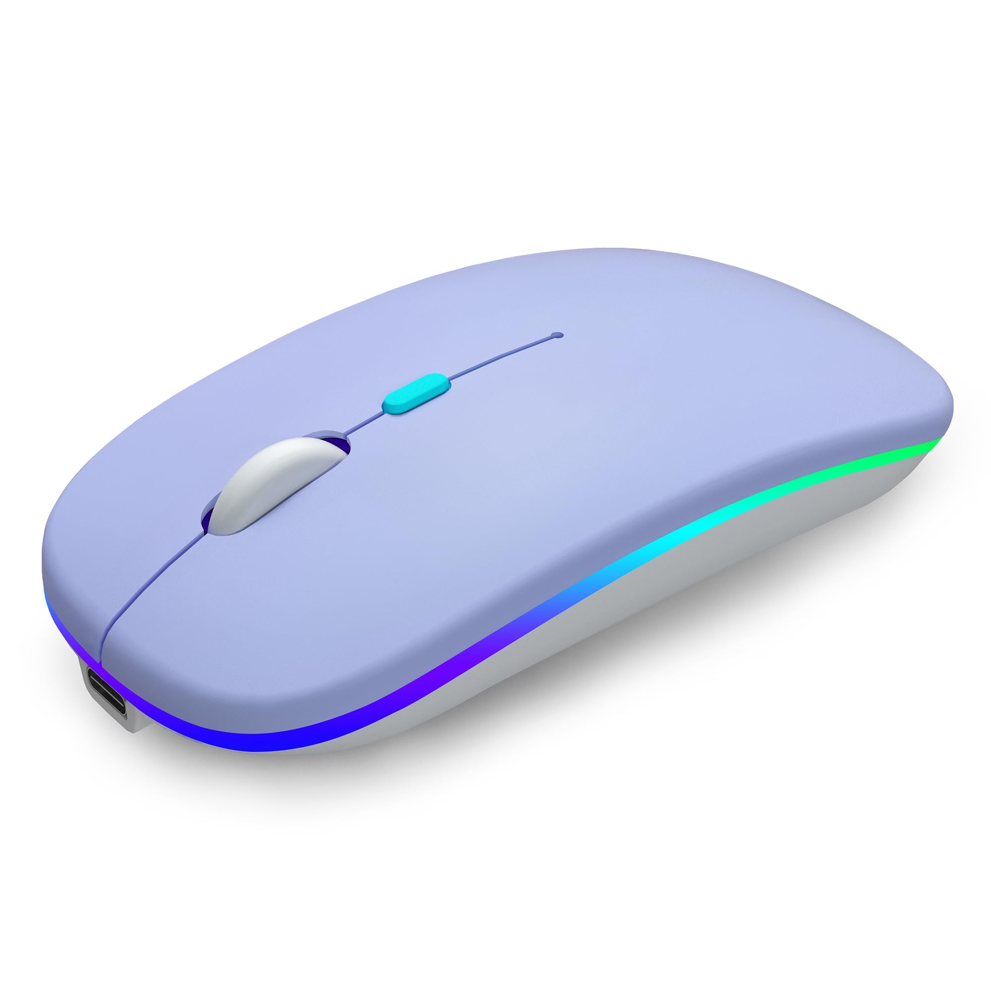 Photo 1 of AIKOKOK Wireless Bluetooth Mouse Rechargeable Laptop Mice with LED Use Portable(BT5.2 and USB 2.4G) Dual Mode Connection Silent Slim Computer Mouse for Laptop/iPad Tablet/Apple MacBook/PC (Purple)