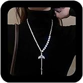 Erimberate Bohemian Crystal Fishtail Choker Necklace Silver Fishtail Y Lariat Necklace Rhinestone Mermaid Tail Pendant Necklace Cz Paved Mermaid Fishtail Collar Necklace Jewelry for Women