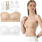 Teen Girls Seamless Strapless Bra 2 Pack No Show Bandeau Wirefree Underwears Replaceable Straps for Kids 10-18 Years