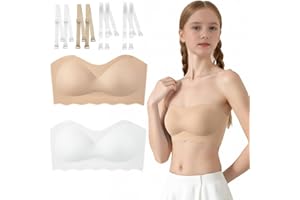 Teen Girls Seamless Strapless Bra 2 Pack No Show Bandeau Wirefree Underwears Replaceable Straps for Kids 10-18 Years