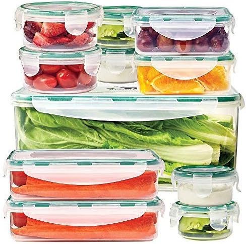 ACODINE 11 Food Storage Containers With Airtight Snap Lock Lids – Clear, BPA Free, Stacking, Reusable Leak Proof Lunchboxes - Freezer, Dishwasher, Microwave Safe – Bonus Draining Rack, 23 Piece Set