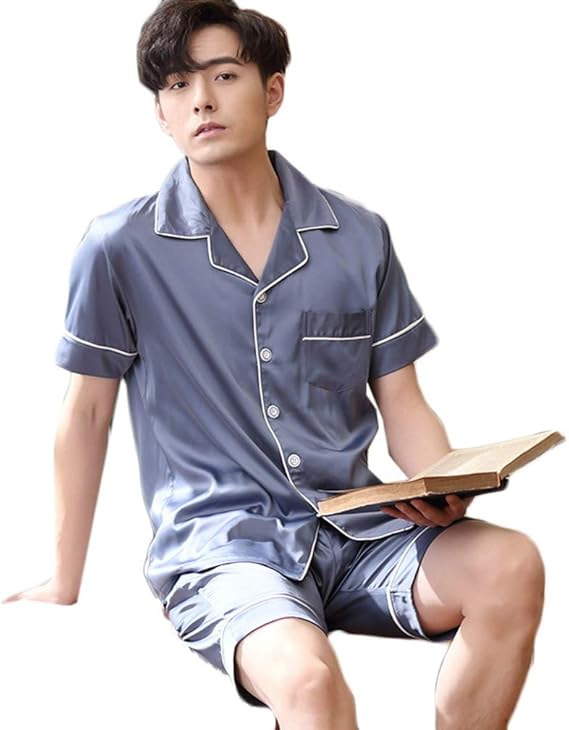 Amazon パジャマ メンズ 半袖 夏 オシャレ 部屋着 コットン 紳士 便利服 気持ち良い やわらかい手触り 記念日 寝間着 贈り物に 外泊 旅行ルームウエア 無地 前開き 前ボタン 肌に優しい ペアルック シャツパジャマ 寝巻き パジャマ 通販