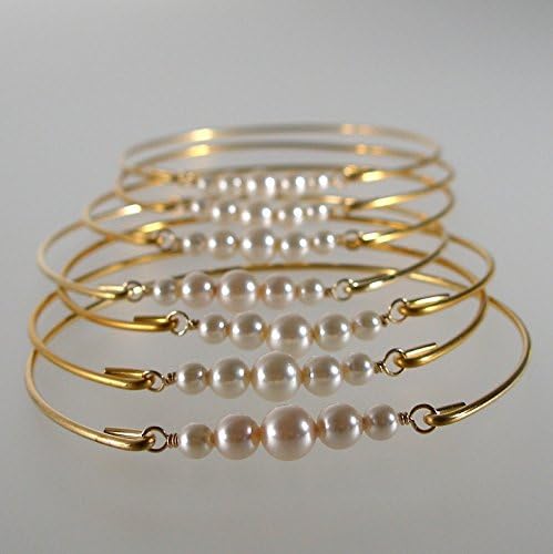 Set of 5 Bridesmaid Bangle Bracelets Simulated Pearls - GF Size Medium