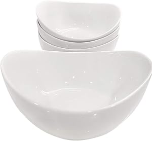 Partito Bella 48 Ounce Serving Bowls, Large Bowl Set of 4, Porcelain Cereal Bowls for Soup, Salad, and Cereal, White