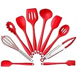 Kitchen Utensils -10 Piece Cooking Utensils Silicone Kitchen Utensils Set,Heat-Resistant Non-Stick Cooking Baking Utensils With Hygienic Solid Coating Non-toxic Hygienic Safety Heat Resistant(Red)