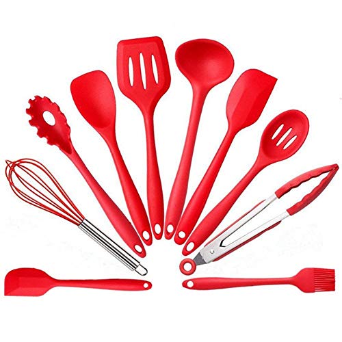 Kitchen Utensils -10 Piece Cooking Utensils Silicone Kitchen Utensils Set,Heat-Resistant Non-Stick Cooking Baking Utensils With Hygienic Solid Coating Non-toxic Hygienic Safety Heat Resistant(Red)
