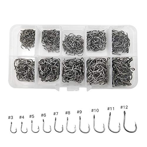 Robell Crochets De Pêche, 500 Pcs Hameçons De Pêche Barbelé D’acier Au Carbone, Hameçon à Carpe Avec Boîte Plastique(10 Tailles)