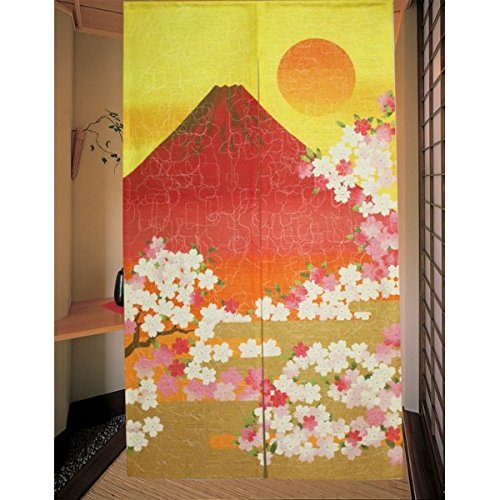 Noren 85x150cm (Japanese Curtain) Red Mont Fuji and Flowers Gold 12261 from Japan