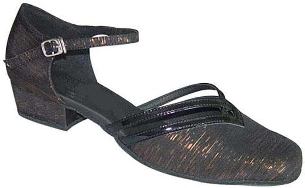 Ladies Black/Gold Thread with Black Patent Closed Toe Ladies Black/Gold Thread with Black Patent Closed Toe