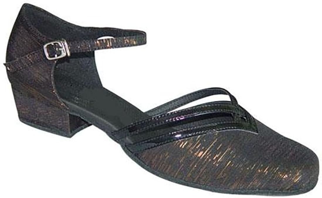 Ladies Black/Gold Thread with Black Patent Closed Toe Dance Shoes for