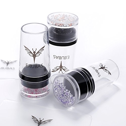 Ejiubas Nail Stamper + Scraper Nail Stamp kit 3Pcs Nail Plates Stamping Set With Rhinestone Cap Print Tool Nails