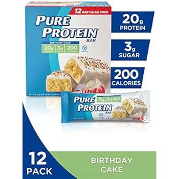 Pure Protein Bars, High Protein, Nutritious Snacks to Support Energy, Low Sugar, Gluten Free, Birthday Cake, 1.76 Ounce (Pack of 12)