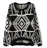 Vobaga Women's Long Sleeve Geometric Pullovers Sweater Black - One size fits all