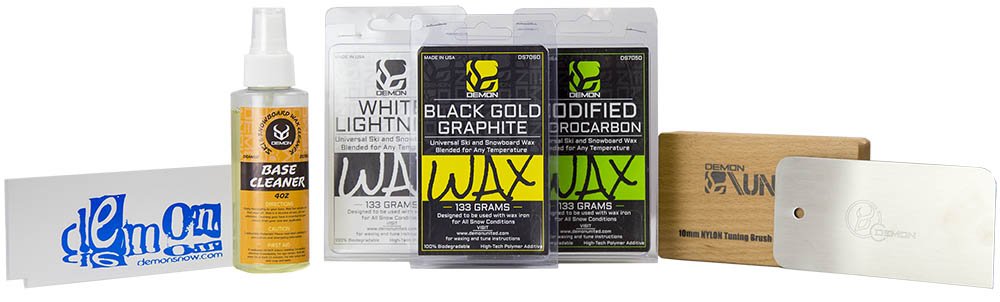 DEMON UNITED Srvl Wax Kit- Ski Waxing Kit & Snowboard Wax Kit- Includes 399gms of Wax, Nylon Brush, 2- Scrapers and Ski & Snowboard Base Cleaner