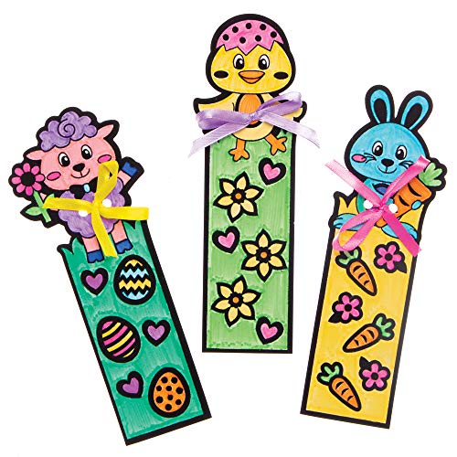 Baker Ross Easter Fuzzy Art Colour In Bookmarks - Pack of 12, Easter Crafts for Kids (AT519)