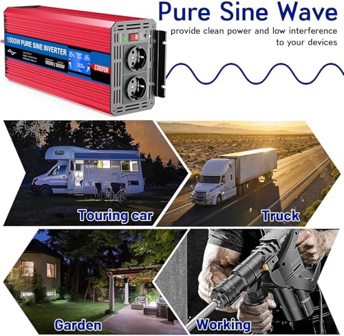 ETREPOW ® 1500W Converter 24v 220v Pure Sine Transformer-2 EU AC and USB Sockets, Wireless Remote Control and LCD Screen Inverter for Solar Systems, Car, Camping, Travel