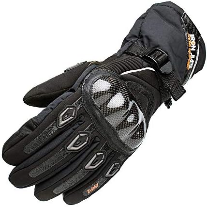 Gants moto imperméables en fibre de carbone, Hiver Gant Moto Tactile étanche chaud pour dames hommes noir moyen