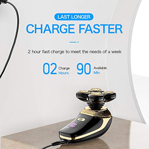 Flowind Electric Razor for Men Bald Head Shavers 5 in 1 Grooming Kit Cordless Rechargeable Beard Trimmer Nose Hair Clippers Shaving Kit Waterproof Rotary Shaver LED Display