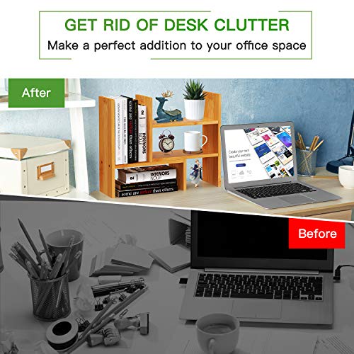 Pipishell Bamboo Desktop Bookshelf Organizer, Large Office Desk Storage