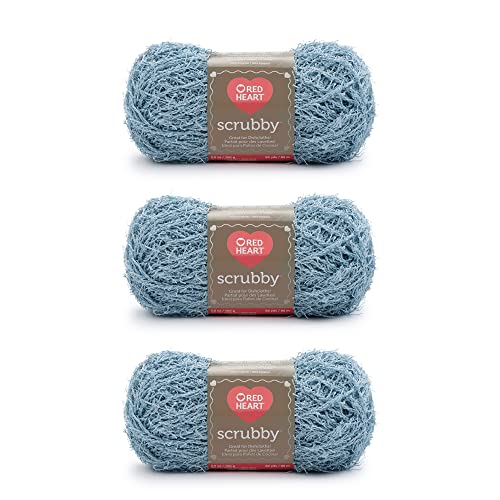 Red Heart Scrubby Glacier Yarn - 3 Pack of 100g/3.5oz - Polyester - 4 Medium (Worsted) - 92 Yards - Knitting/Crochet