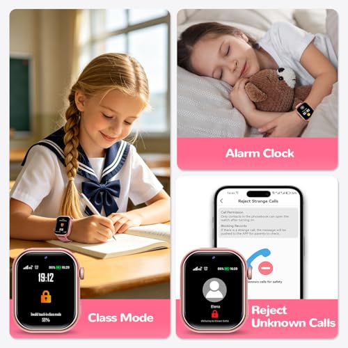 4G Reloj Inteligente Niños con gps y Videollamada, Smartwatch Niños con llamadas, Chat de Voz, SOS, Modo Escuela, Despertador, IP68, Linterna, Podómetro, Flashcard, Regalo para Niños Niñas, Rosa