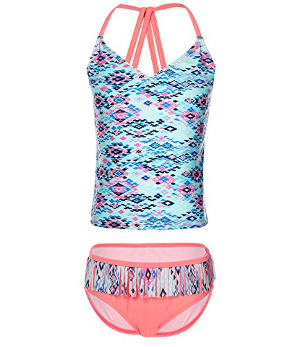 BELLOO Girl Fringe Two Piece Swimwear V-Neck Tankini Bathing Suit, Lightblue, 14-16 BELLOO Girl Fringe Two Piece Swimwear V-Neck Tankini Bathing Suit, Lightblue, 14-16