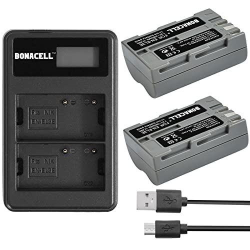 Bonacell EN-EL3E Battery(2 Pack) 2000mAh and LCD