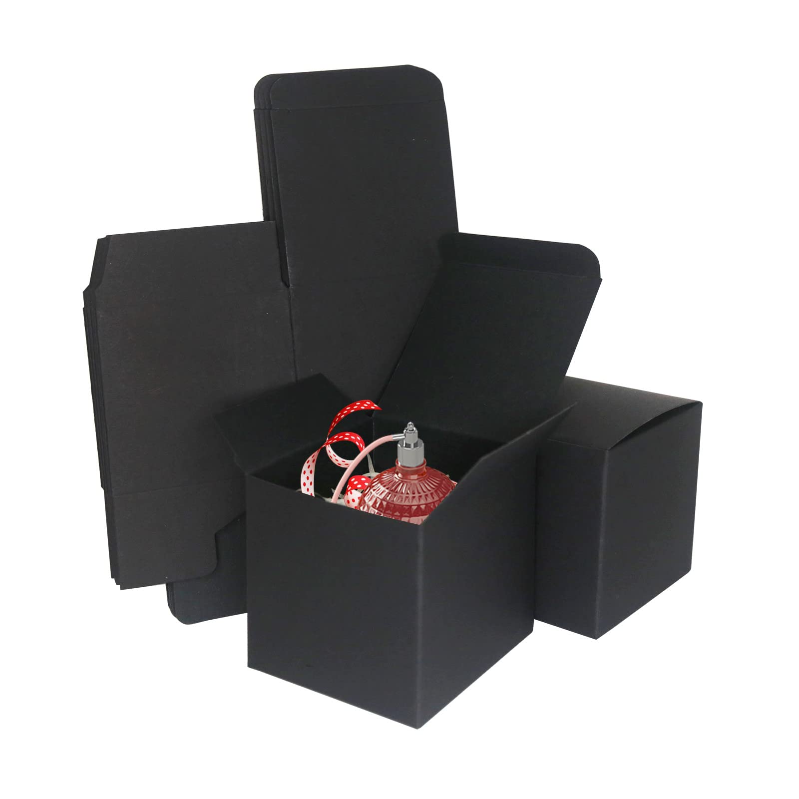 STRBOXONG Black Kraft Gift Boxes, 80x80x80mm Small Empty Gift Boxes with Lids for Presents, Sweet Favour Boxes for Parties, Weddings or Birthday(Pack of 10)